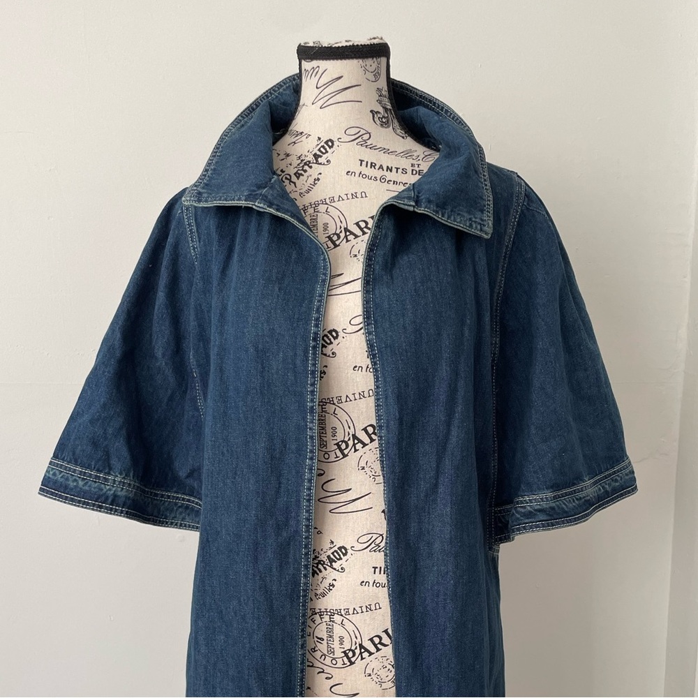 NWT Denim Duster Trench Coat S Kimono Sleeve Belted High Collar Jacket